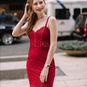 ✨ Women's Red Piped Lace Sheath Dress✨